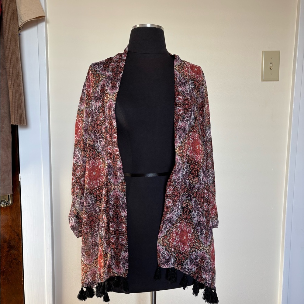 One Size Garage Multicolor Open-Front Duster Wrap Tassels